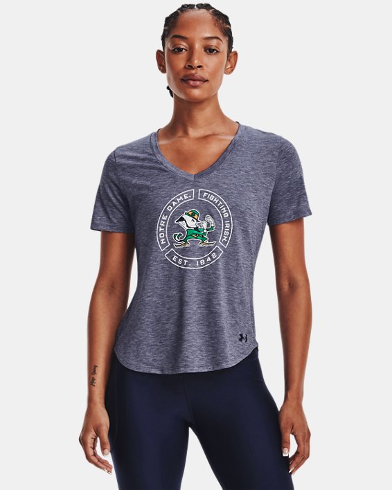 Women's UA Breezy Collegiate Sideline V-Neck T-Shirt, Blue, pdpMainDesktop image number 0